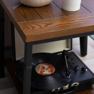 Austin Industrial Black Metal and Ash Wood End Table with Shelf