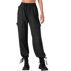 INSPIRE CHIC Women's High Waist Elastic Drawstring Casual Wide Leg Cargo Pants with Pockets - 1 of 4