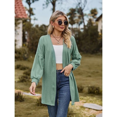 Women's Long Knit Cardigan with Textured Design - Casual Layering Piece for Outdoor Wear