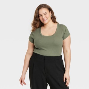 Women's Slim Fit Short Sleeve Ribbed Scoop Neck T-Shirt - A New Day™ - 1 of 3