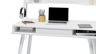 Multifunctional White Steel Computer Desk with Magnetic Board and Storage