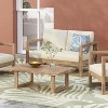GDFStudio Petteti Outdoor Acacia Wood Loveseat and Coffee Table Set with Cushions, Brown Wash/Beige - 4 of 4