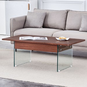 CAVINAS 43.3" Lift-Top Coffee Table,Center Table with Storage,Marble Desktop,Tempered Glass Base,300LB Capacity Table for Living Room,Office - 1 of 4