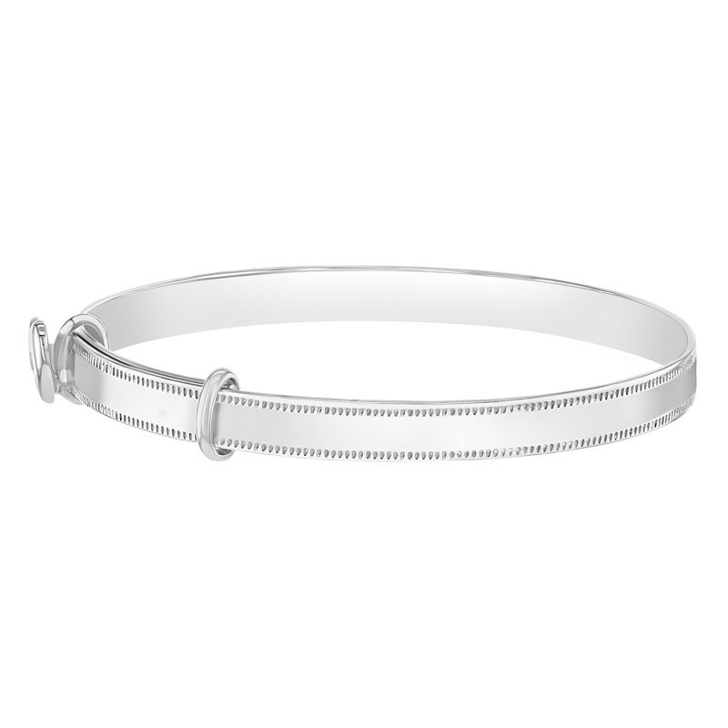 Girls' Adjustable CZ Heart Edged BangleBracelet Sterling Silver - In Season Jewelry, 2 of 4