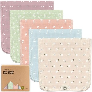 5pk Lumi Muslin Burp Cloths for Baby Boys, Girls, Organic Baby Burp Cloths, Burping Cloths for Babies - 1 of 4