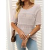 Coolmee Womens Summer Tops Casual Crewneck Half Sleeve Crochet Hollow Out Knit Pullover Sweater Shirts - 3 of 4