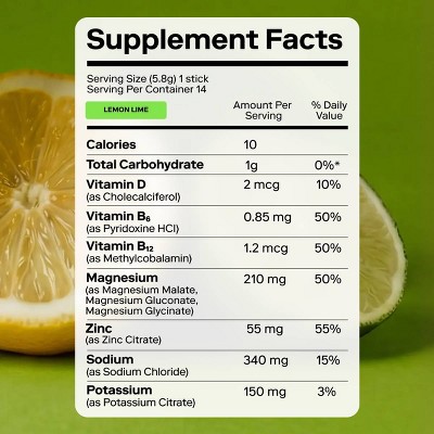 Magna Hydration Electrolyte Mix Stick Pack Dietary Supplement Vegan Powder - Lemon Lime - 10ct: Magnesium 210mg, Sugar-Free, Gluten-Free