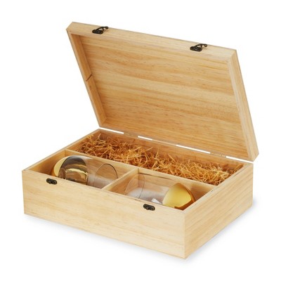 Twine Wine Bottle Gift Box Wood Wine Box With Lid 2 Stemless Wine Glasses And Packing Straw Holds 1 Standard Bottle Of Champagne Or Wine Target