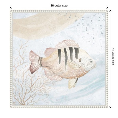 Ocean Oasis Waves Tropical Fish II Canvas Art with White Frame