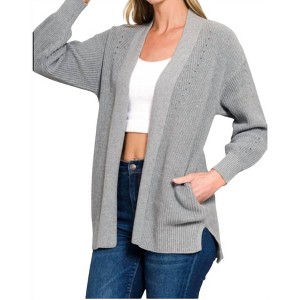 Women's Eyelet Open Cardigan Sweater - ZENANA - 1 of 3