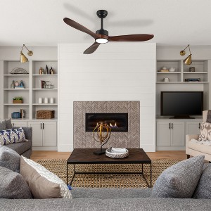 TOBILI 52 Inch Ceiling Fan with Light, 3 Solid Wood Blades,6-speed Reversible for Living Room,Bed Room,Dining Room - 1 of 4