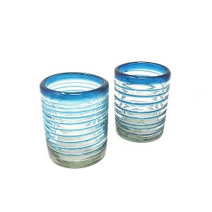 Dos Sueños Mexican Hand Blown Tumblers - Aqua Spiral - 10oz - Set of 2 - 1 of 3