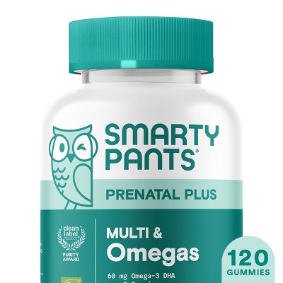 SmartyPants Prenatal Plus Multivitamin & Omegas Gummies with Methylfolate, C, D3, B12 & Zinc -120ct