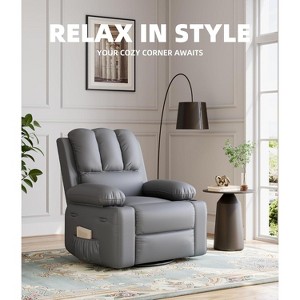 TackView 360° Swivel Oversized PU Leather Rocking Recliner Sofa with Heat & Massage – Nursery Rocker with Recline Pull Handle - 1 of 4