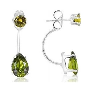 3 Carat Elegant Silver Plated Green Teardrop Element Hanging Stud Earrings – Glamorous Statement Jewelry for Special Occasions - 1 of 1