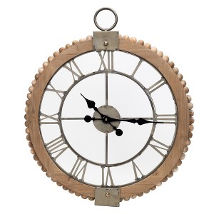 Wall Clock Wood and Metal Construction Beaded Frame 30 Inch Brown Finish By Melrose - 1 of 3