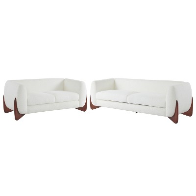 Christopher Knight Home Emma 2 Pieces Living Room Boucle Upholstered Sofa Set, Beige