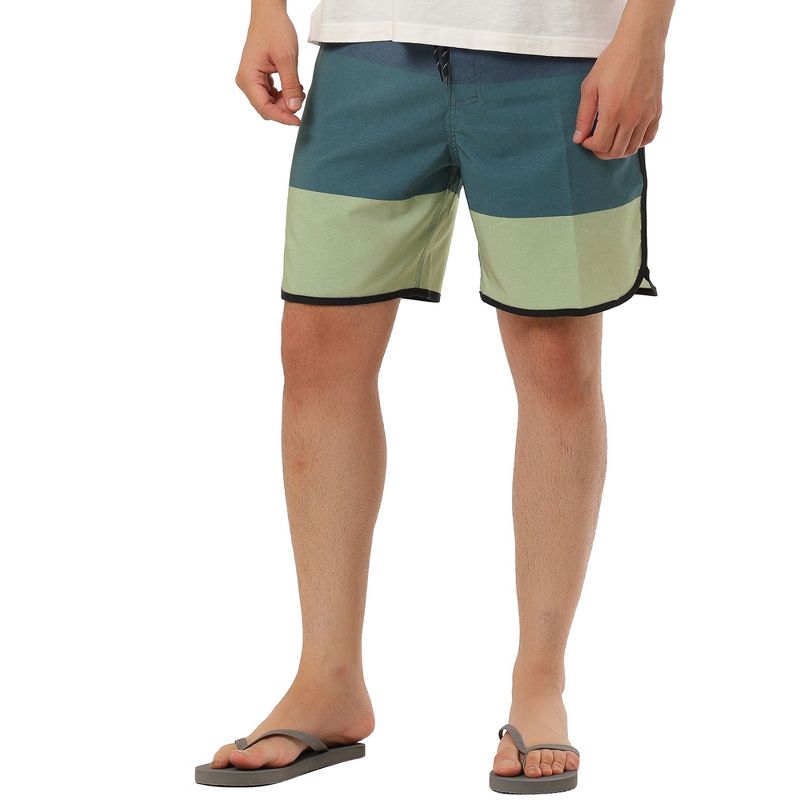 TATT 21 Men's Summer Holiday Color Block Drawstring Surfing Beach Board Shorts, 5 of 7