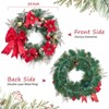 24'' Pre-Lit Christmas Wreath for Front Door, Lighted Christmas Door Wreath with Red Bow, Winter Decorative Wreath for Fireplace Window Holiday - 2 of 4