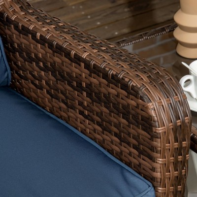 Blue and Brown PE Rattan Wicker 3-Piece Patio Bistro Set