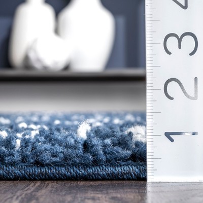 Vasiliki Blue and Ivory Geometric Shag Rectangular Area Rug