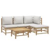 vidaXL Patio Furniture Set 5 Piece Lounge Set - Bamboo, Light Gray Cushions, Modular Design - Garden, Deck, Outdoor Sofa Set with Table and Footstool - 3 of 4
