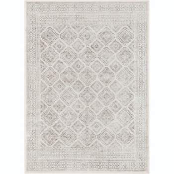 Well Woven Kings Court Sana Ivory & Grey - Non-Slip Rubber Backed Moroccan Diamond Rug - Perfect for Hallway, Entryway & Kitchen - Washable, Low Pile