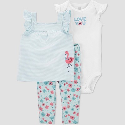 Baby Girls' Striped Flamingo Top & Bottom Set - Just One You® made by carter's Blue 12M