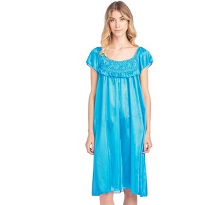 Casual Nights Women's Cap Sleeve Flower Silky Tricot Nightgown - 1 of 4