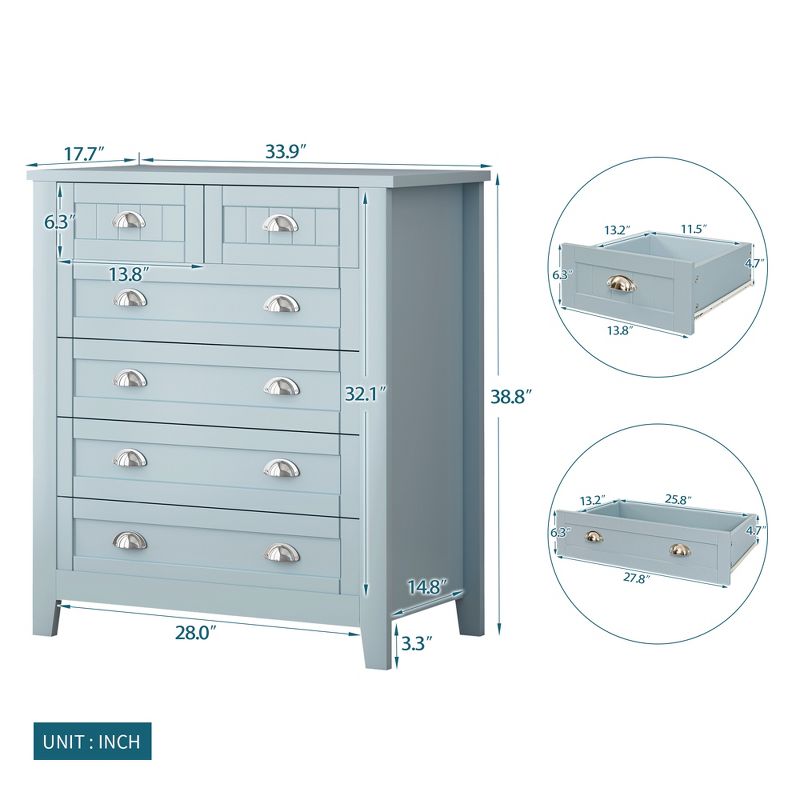 Modern 4/6 Drawer Dresser with Wooden Legs and Vintage Shell Handles - ModernLuxe, 3 of 12