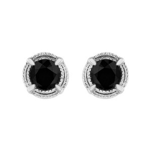 Silver Treated Colored Diamond Modern 4-Prong Solitaire Milgrain Stud Earrings - 1 of 4
