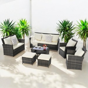 Mshliw 7-Piece PE Rattan Outdoor Furniture Set – 9-Seater Patio Sofa, Machine-Washable Cushions for Garden, Patio, Porch - 1 of 4