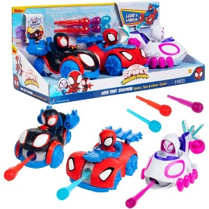 Marvel Spidey and His Amazing Friends Web Dart Zoomers 3 Pk Vehicle Set- 3 Cars w Load & Launch Darts- Spider-Verse Gift for Kids Boys Girls - 1 of 4