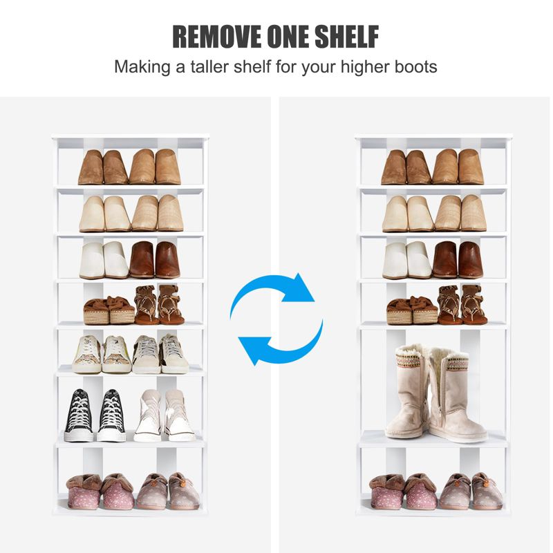 Tangkula 7-Tier Shoe Rack Free Standing Shelf Storage Modern Shoe Rack Organizer Brown/Black/White, 5 of 9