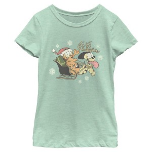Girls Garfield Christmas Odie Sleigh T Shirt - 1 of 4