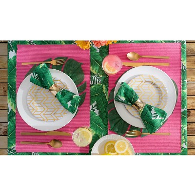 Green Banana Leaf Rectangular Stain Resistant Fabric Tablecloth