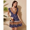 Coolmee Women's Boho Floral Mini Dress Casual Print Short Sleeve V Neck Summer Dress High Waisted Swing Ruffle Summer Dress - 4 of 4