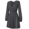 Women's Wrap V Neck Swing Long Sleeve Mini Dress Elastic Waist Fit Flare Dress - 2 of 4