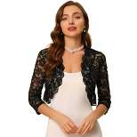 Allegra K Women's Crop 3/4 Sleeve Sheer Floral Lace Shrug Cardigan Top