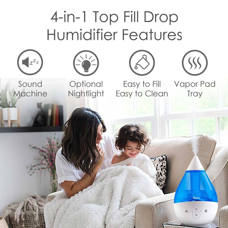 Crane Drop 4-in-1 Ultrasonic Cool Mist Humidifier with Sound Machine - 1gal, 5 of 15