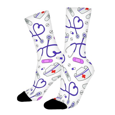 Medical Assessories Purple Women Printed Crew Socks Funny Funky Socks Soft Polyester Novelty Gifts for Artists Men