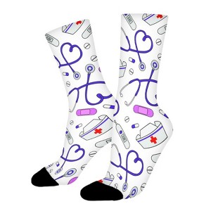 Medical Assessories Purple Women Printed Crew Socks Funny Funky Socks Soft Polyester Novelty Gifts for Artists Men - 1 of 1