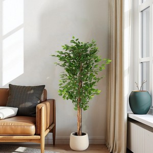 Okak 63IN Artificial Ficus Tree with Black Plastic Pot, Easy Maintenance Faux Plants with Real-Life Look, Faux Tree for Living Room, Green - 1 of 4