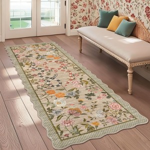 Pastoral Floral Washable Area Rug Non Slip Farmhouse Floor Cover Soft Non Shedding Indoor Rug Low Pile Foldable Carpet for Living Rom Bedroom Nursery - 1 of 4