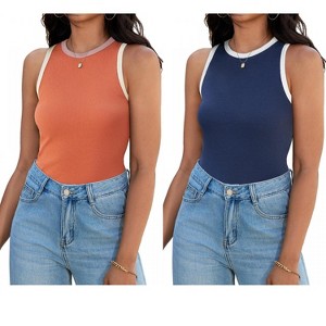 ATHLECHIC Women's Ribbed Summer Crew Neck Sleeveless Casual Fitted Tank Tops 2 Packs - 1 of 4