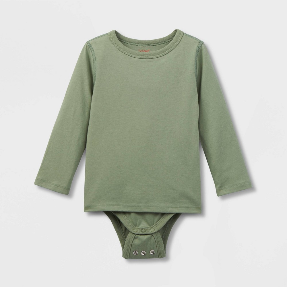 Toddler Kids' Adaptive Long Sleeve Bodysuit with Abdominal Access - Cat & Jack™ Army Green 5T: Sensory Friendly, Tagless