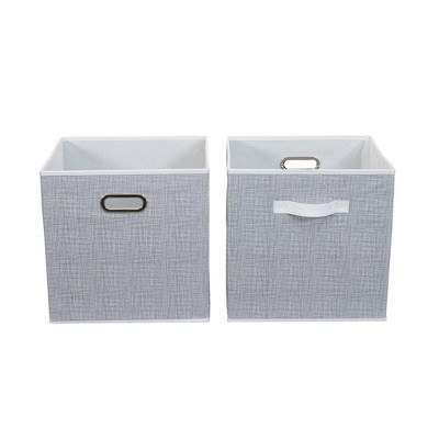 Household Essentials 2pc 12" x 13" Fabric Storage Bin Set White: 13 Inch Cubes, Polyester, Handles, Folds Flat, No Assembly