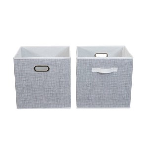 Household Essentials 2pc 12" x 13" Fabric Storage Bin Set White: 13 Inch Cubes, Polyester, Handles, Folds Flat, No Assembly - 1 of 4