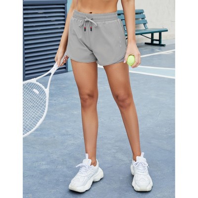 Womens Running Shorts Elastic High Waisted 2 in 1 Drawstring Quick Dry Yoga Workout Gym Athletic Shorts with Pocket