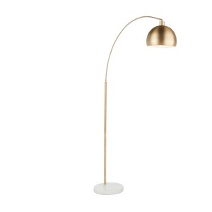 GDFStudio Joan Adjustable Long Arm Brass Metal Floor Lamp with White Marble Base - 1 of 4